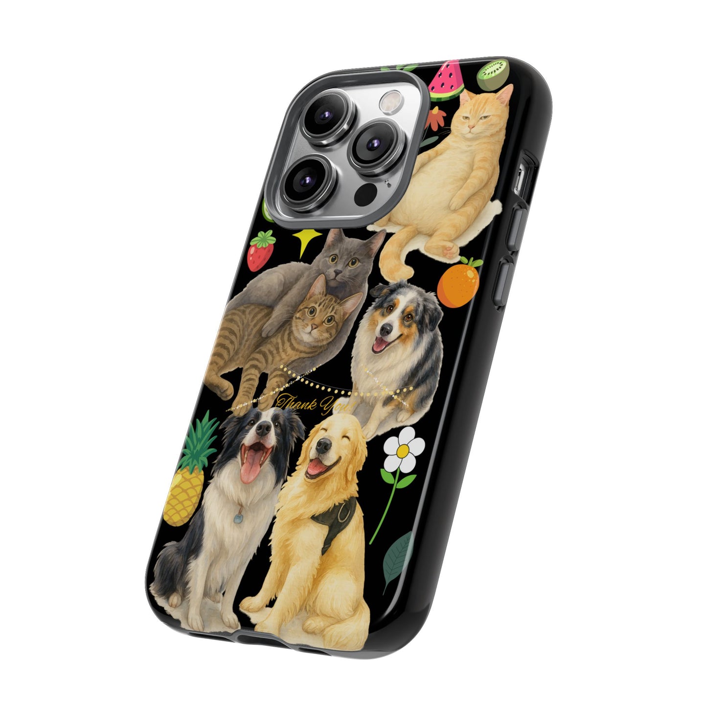 60A-8 Dog and Cat Printed Dual-Layer Phone Case In Black – Glossy or Matte Finish – iPhone & Android Compatible