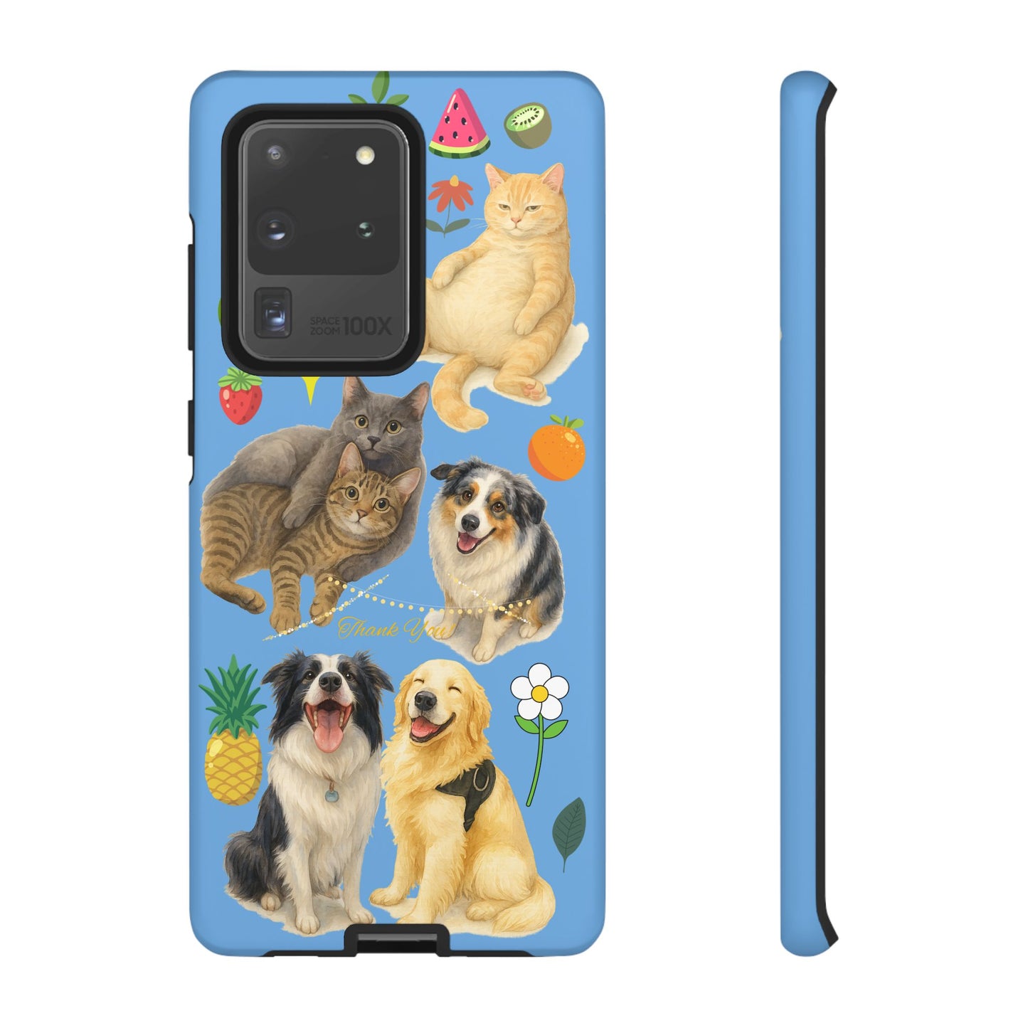 60A-1 Dog and Cat Printed Dual-Layer Phone Case In Blue – Glossy or Matte Finish – iPhone & Android Compatible