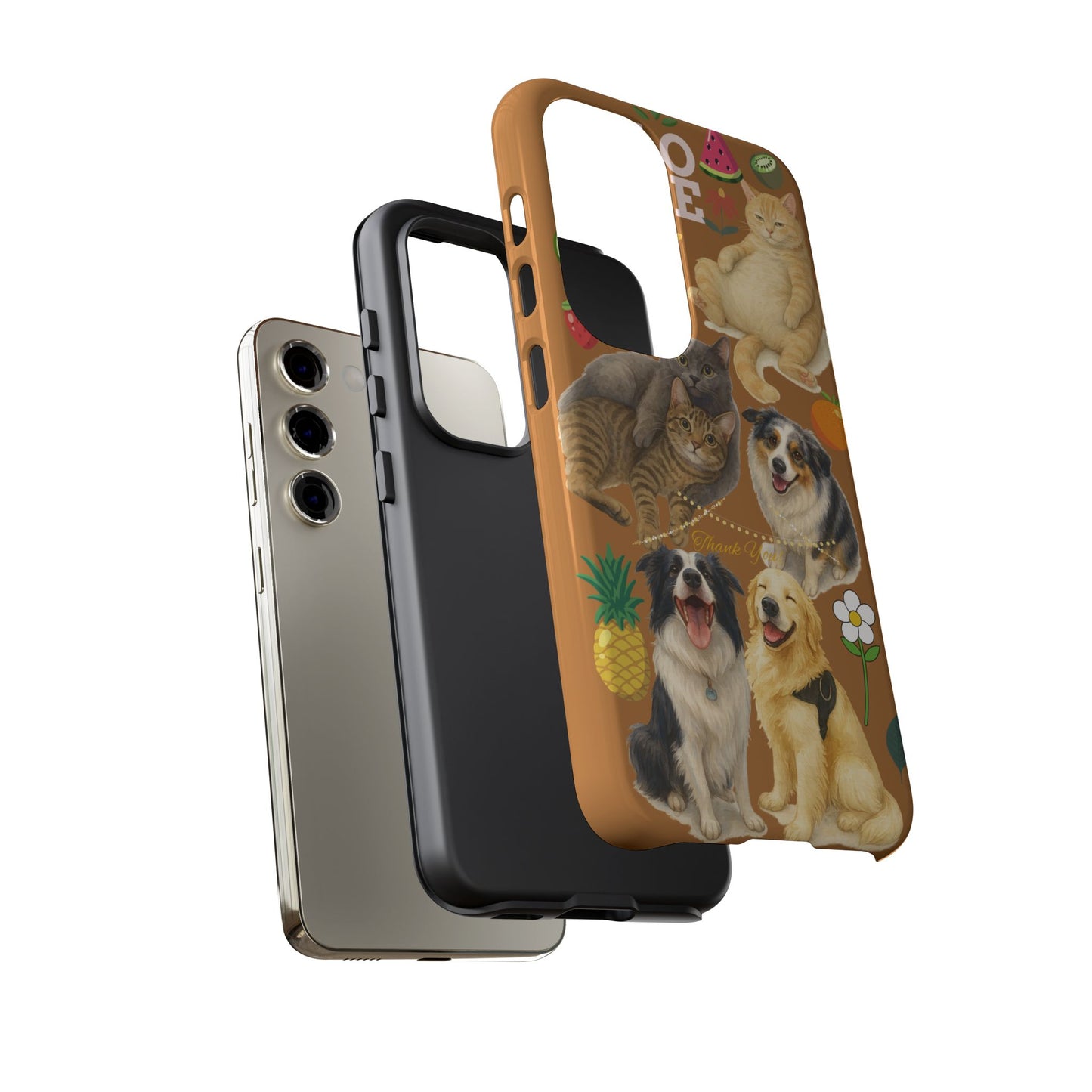 60A-9 Dog and Cat Printed Dual-Layer Phone Case In Light Brown – Glossy or Matte Finish – iPhone & Android Compatible