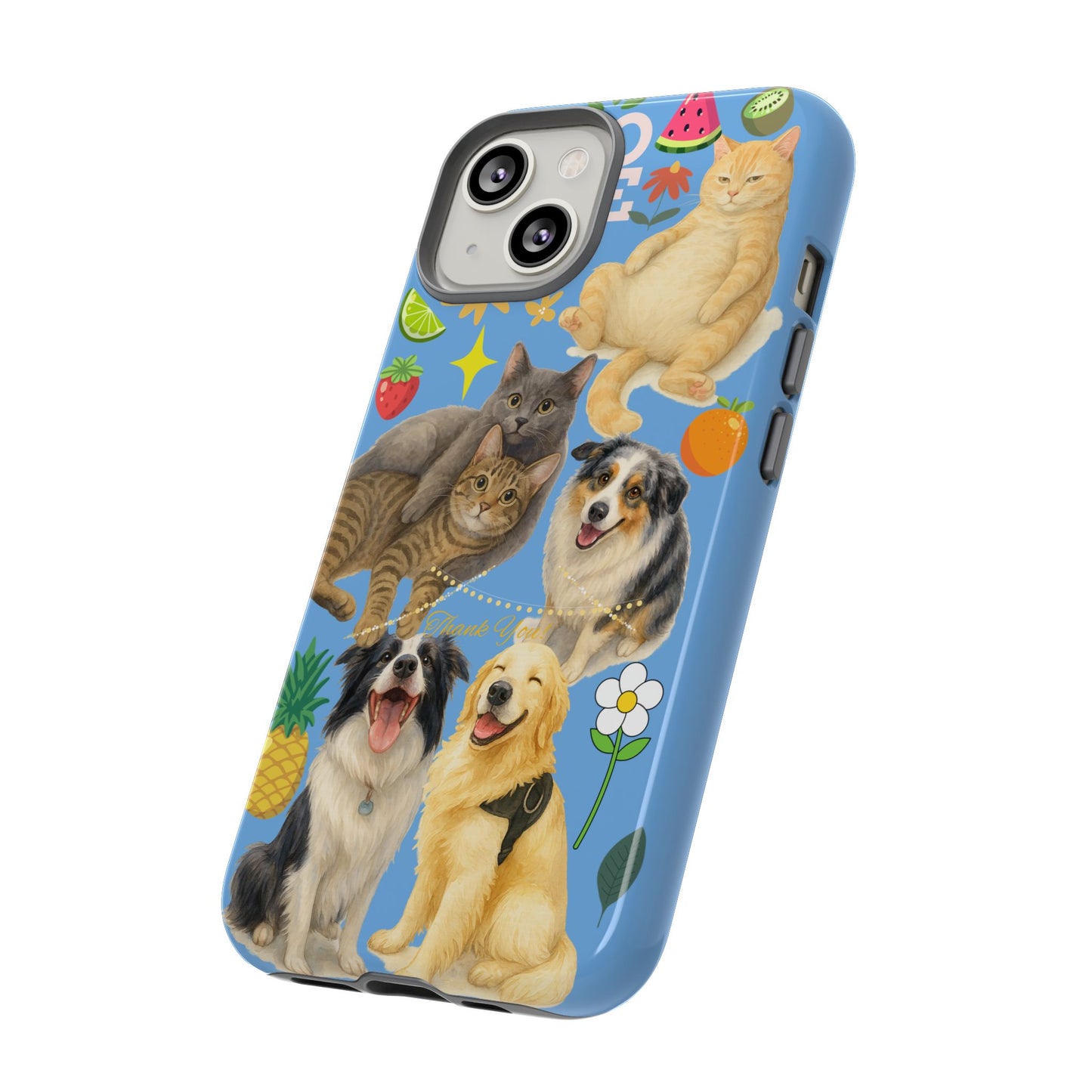 60A-1 Dog and Cat Printed Dual-Layer Phone Case In Blue – Glossy or Matte Finish – iPhone & Android Compatible