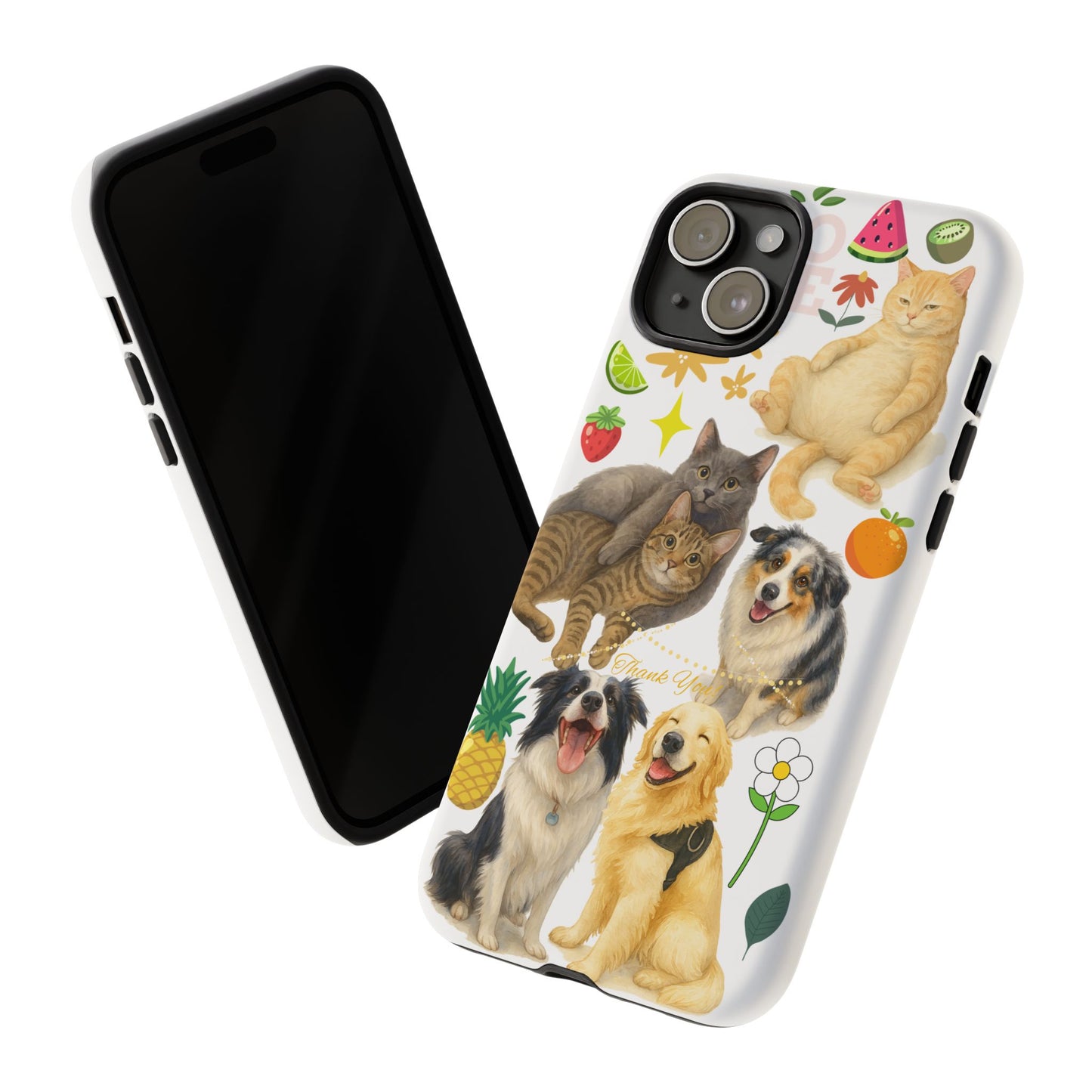 60A Dog and Cat Printed Dual-Layer Phone Case In White – Glossy or Matte Finish – iPhone & Android Compatible