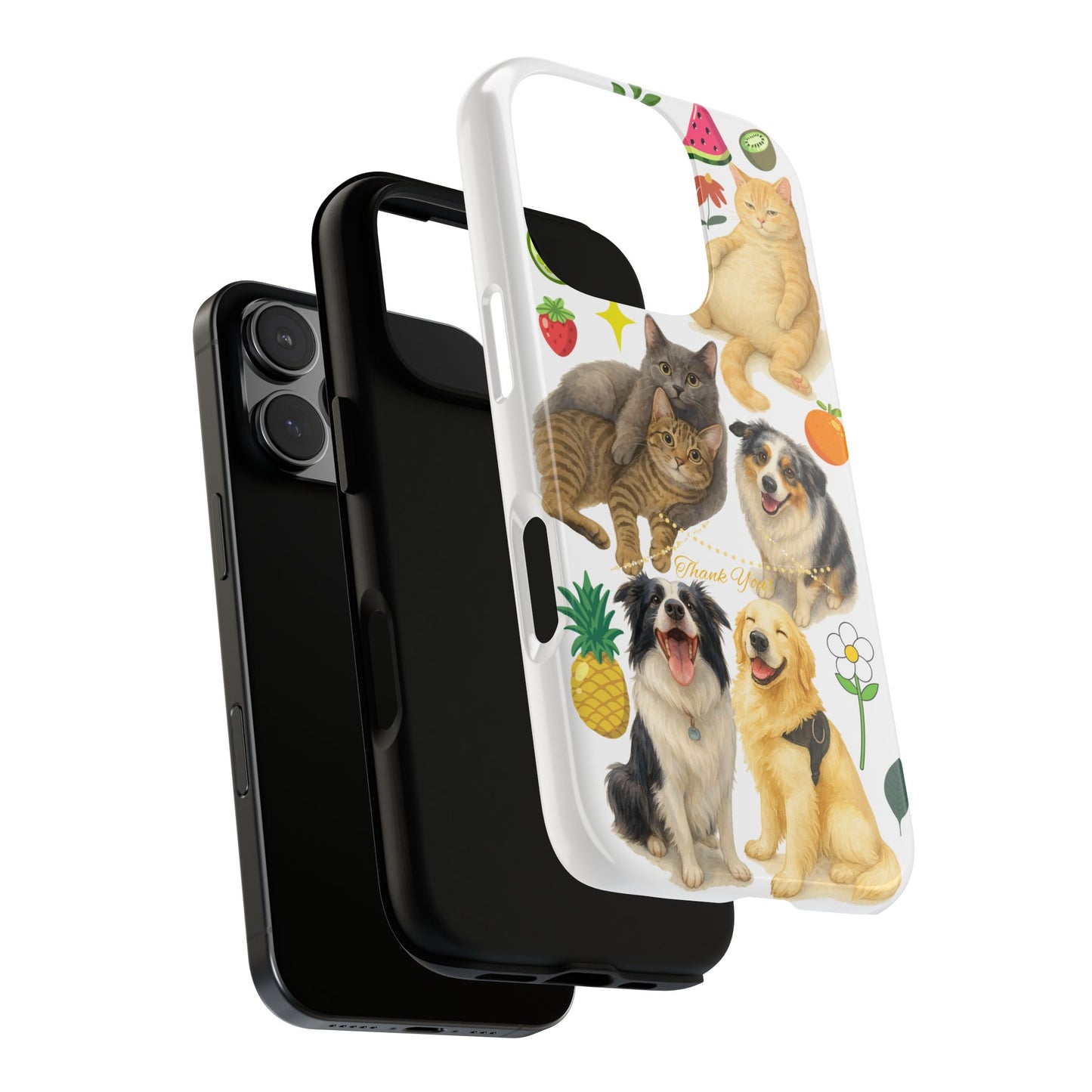 60A Dog and Cat Printed Dual-Layer Phone Case In White – Glossy or Matte Finish – iPhone & Android Compatible
