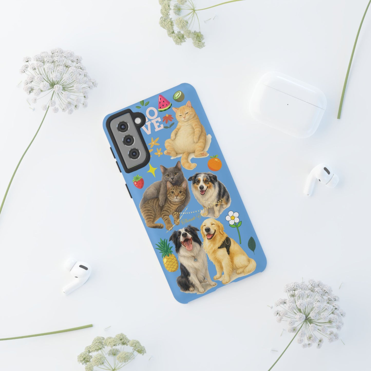 60A-1 Dog and Cat Printed Dual-Layer Phone Case In Blue – Glossy or Matte Finish – iPhone & Android Compatible