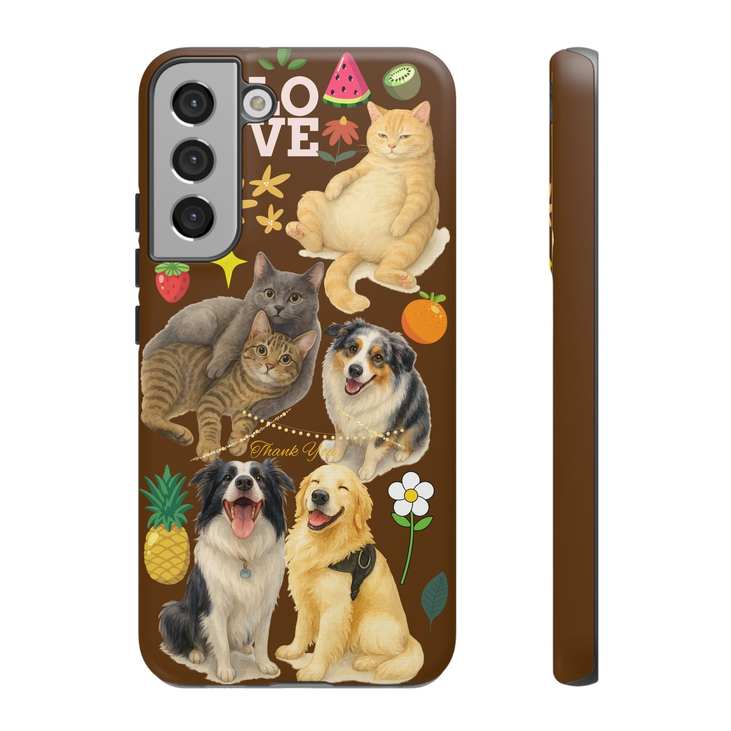 60A-11 Dog and Cat Printed Dual-Layer Phone Case In Dark Brown – Glossy or Matte Finish – iPhone & Android Compatible