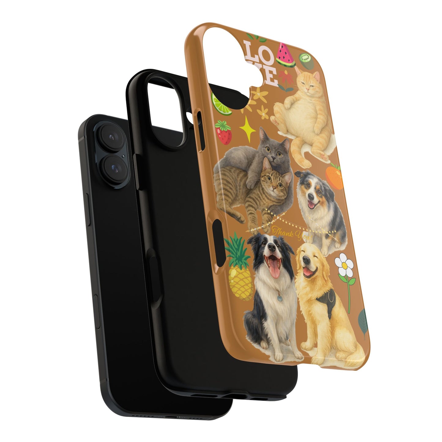 60A-9 Dog and Cat Printed Dual-Layer Phone Case In Light Brown – Glossy or Matte Finish – iPhone & Android Compatible