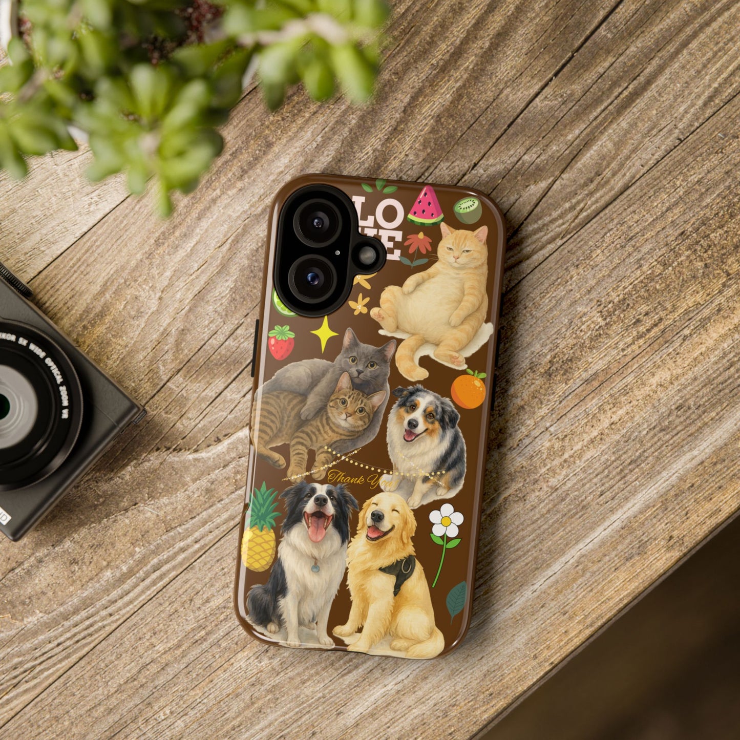 60A-11 Dog and Cat Printed Dual-Layer Phone Case In Dark Brown – Glossy or Matte Finish – iPhone & Android Compatible