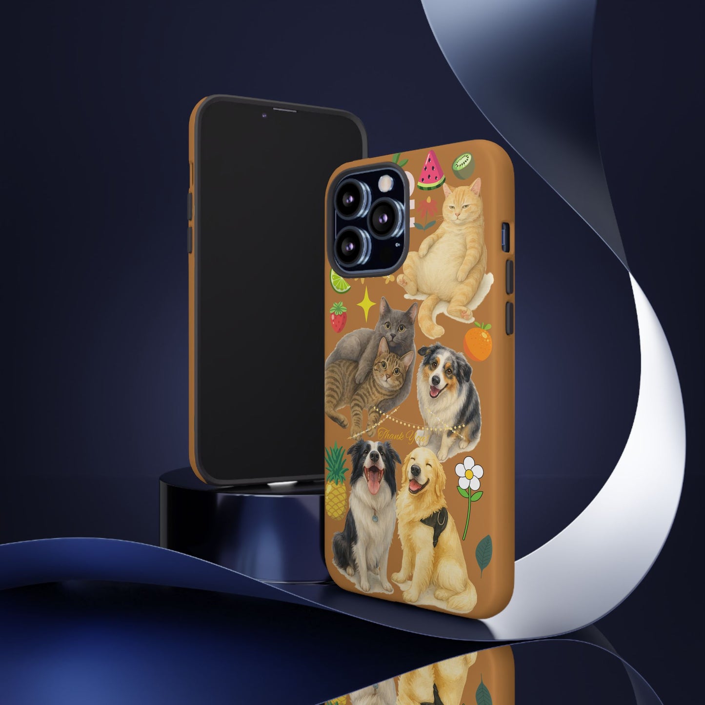 60A-9 Dog and Cat Printed Dual-Layer Phone Case In Light Brown – Glossy or Matte Finish – iPhone & Android Compatible