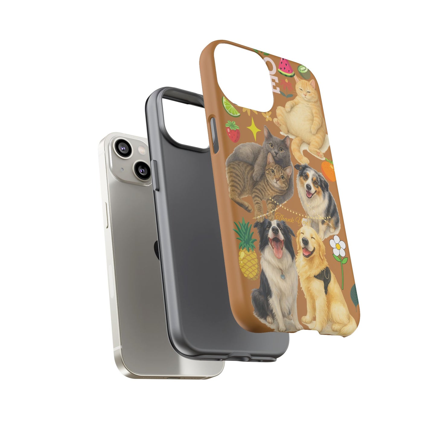 60A-9 Dog and Cat Printed Dual-Layer Phone Case In Light Brown – Glossy or Matte Finish – iPhone & Android Compatible