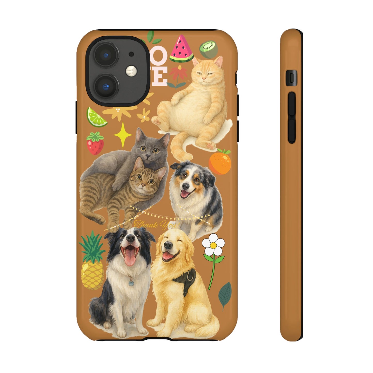 60A-9 Dog and Cat Printed Dual-Layer Phone Case In Light Brown – Glossy or Matte Finish – iPhone & Android Compatible