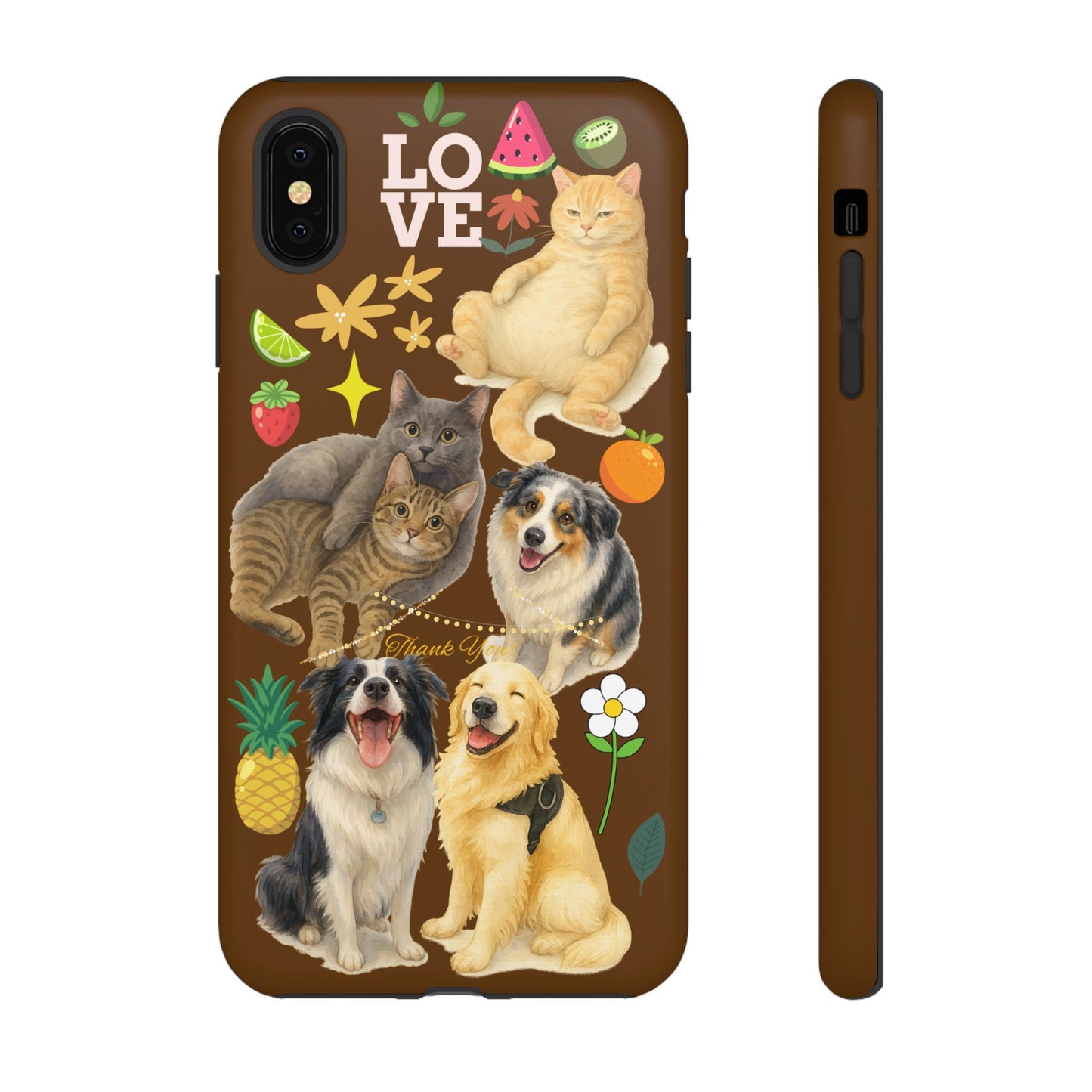 60A-11 Dog and Cat Printed Dual-Layer Phone Case In Dark Brown – Glossy or Matte Finish – iPhone & Android Compatible