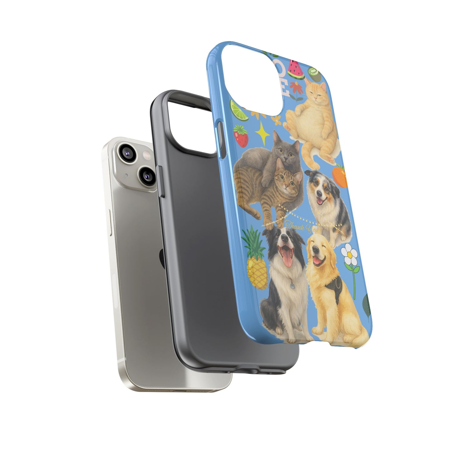 60A-1 Dog and Cat Printed Dual-Layer Phone Case In Blue – Glossy or Matte Finish – iPhone & Android Compatible