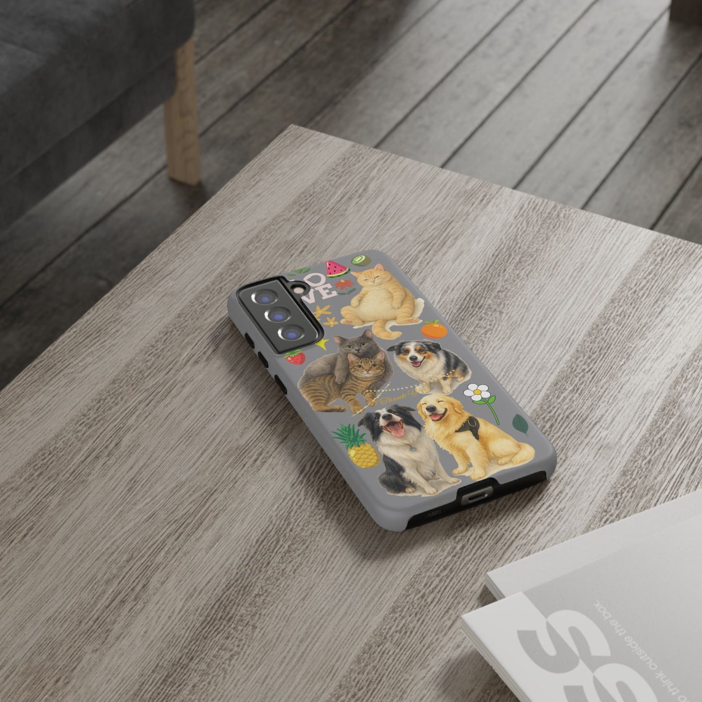 60A-3 Dog and Cat Printed Dual-Layer Phone Case In Grey – Glossy or Matte Finish – iPhone & Android Compatible