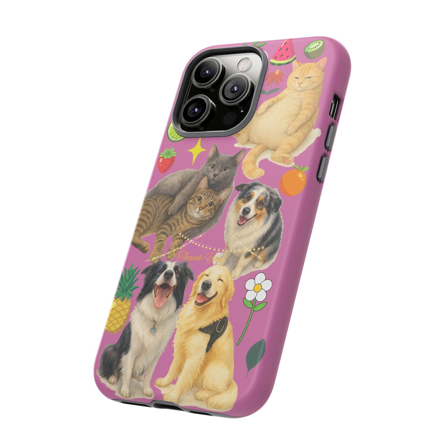 60A-2 Dog and Cat Printed Dual-Layer Phone Case In Pink – Glossy or Matte Finish – iPhone & Android Compatible