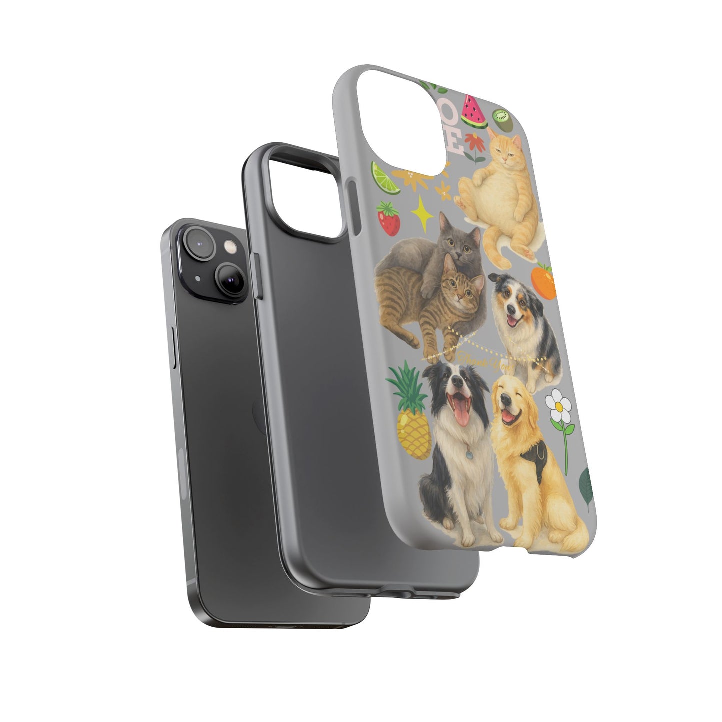 60A-6 Dog and Cat Printed Dual-Layer Phone Case In Light Grey – Glossy or Matte Finish – iPhone & Android Compatible