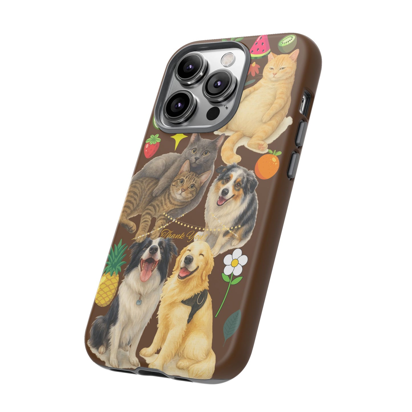 60A-11 Dog and Cat Printed Dual-Layer Phone Case In Dark Brown – Glossy or Matte Finish – iPhone & Android Compatible