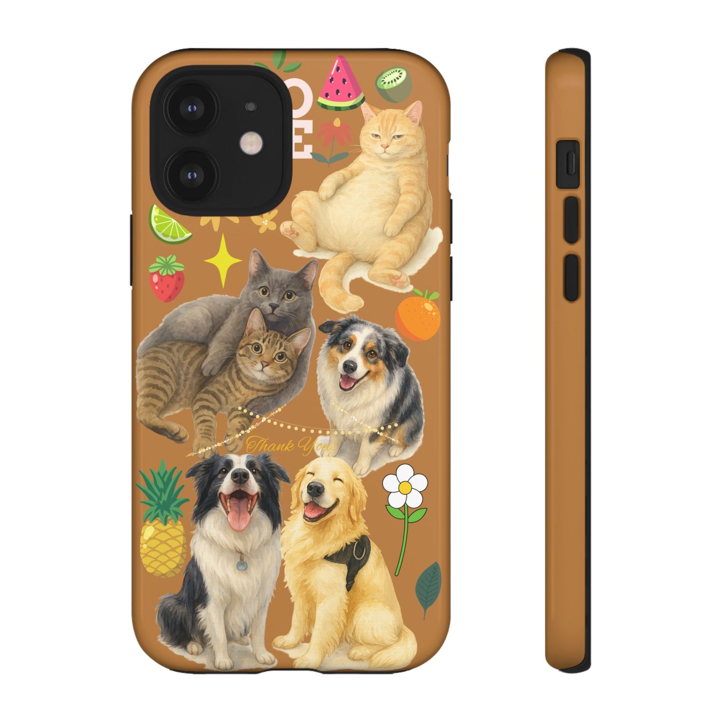 60A-9 Dog and Cat Printed Dual-Layer Phone Case In Light Brown – Glossy or Matte Finish – iPhone & Android Compatible