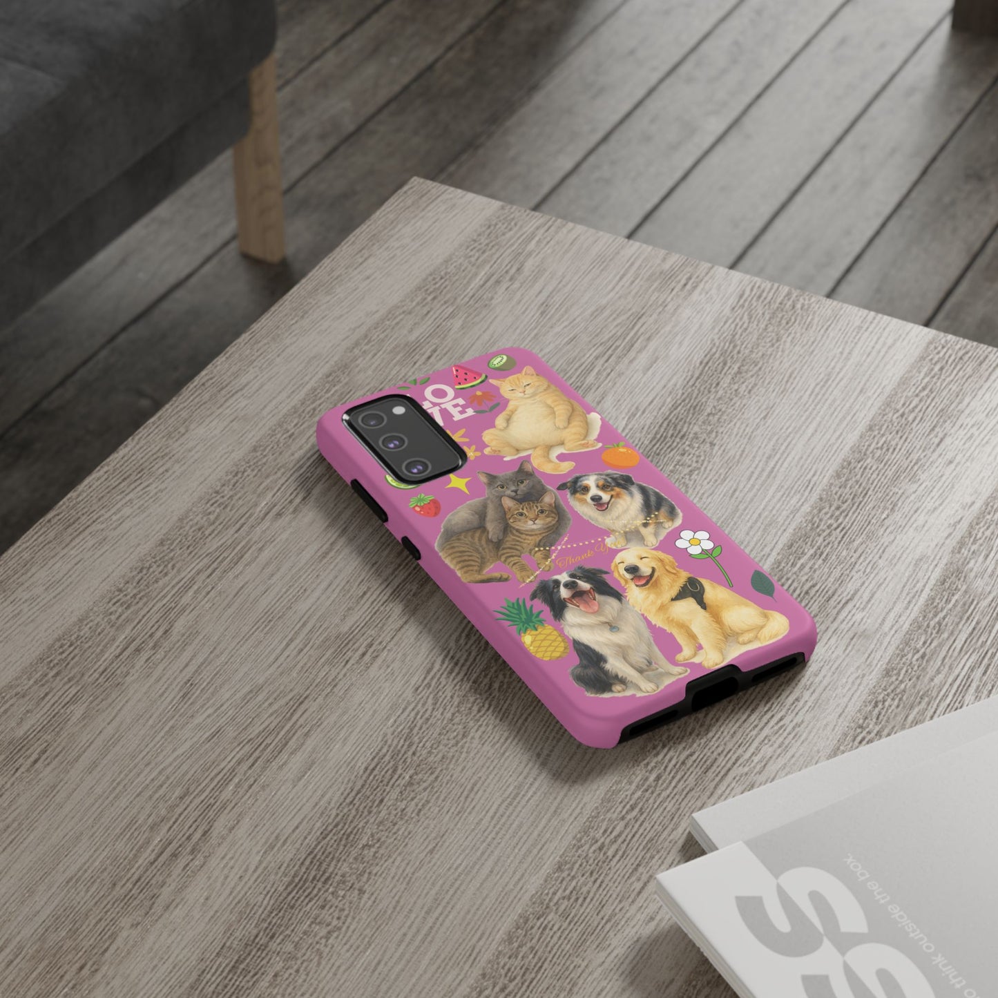 60A-2 Dog and Cat Printed Dual-Layer Phone Case In Pink – Glossy or Matte Finish – iPhone & Android Compatible