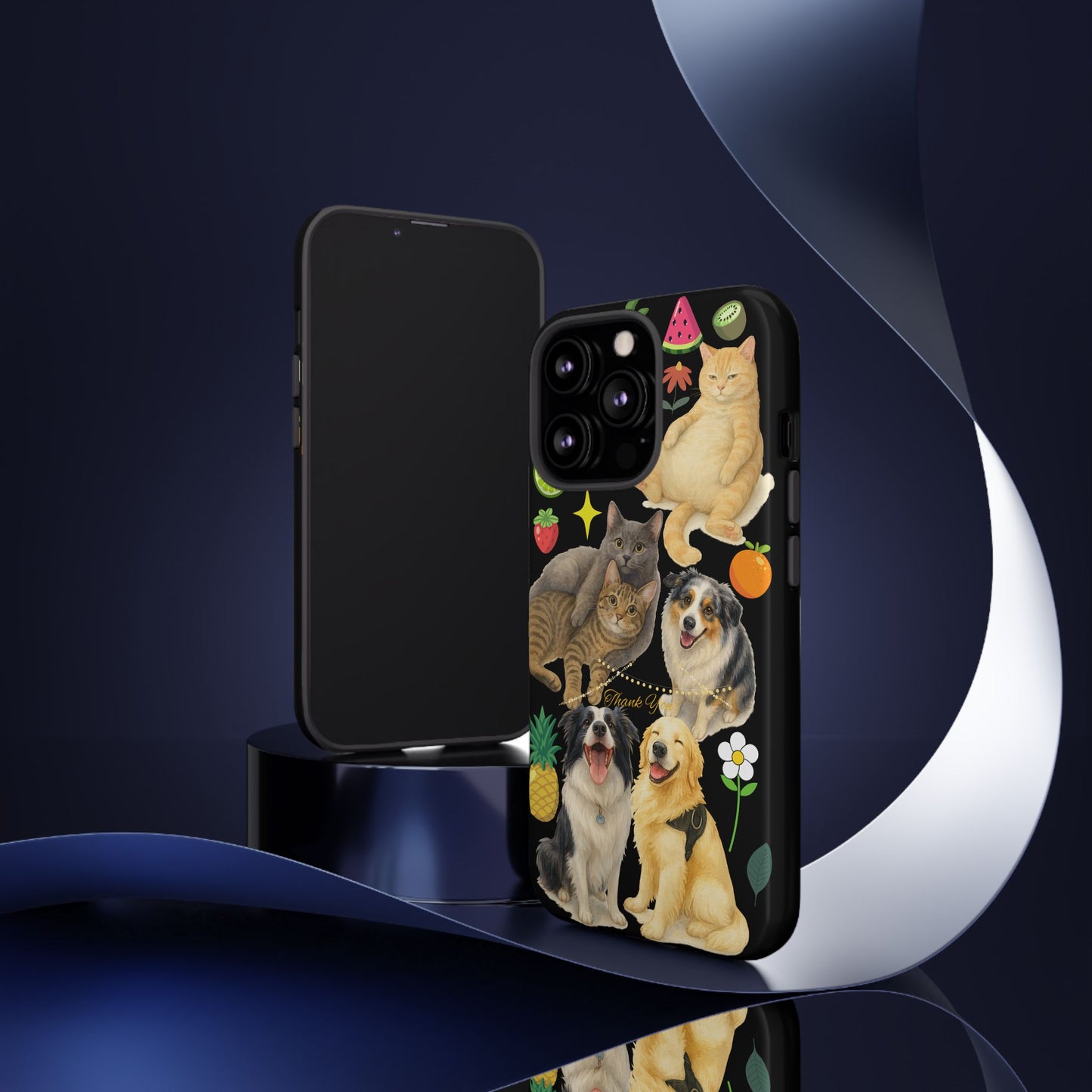 60A-8 Dog and Cat Printed Dual-Layer Phone Case In Black – Glossy or Matte Finish – iPhone & Android Compatible