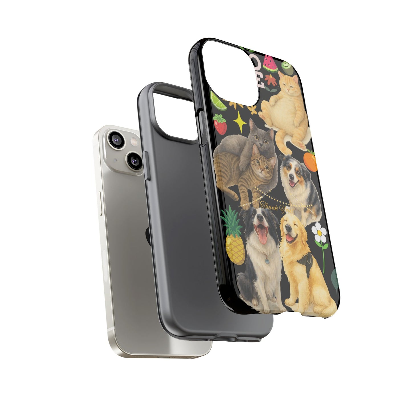 60A-8 Dog and Cat Printed Dual-Layer Phone Case In Black – Glossy or Matte Finish – iPhone & Android Compatible