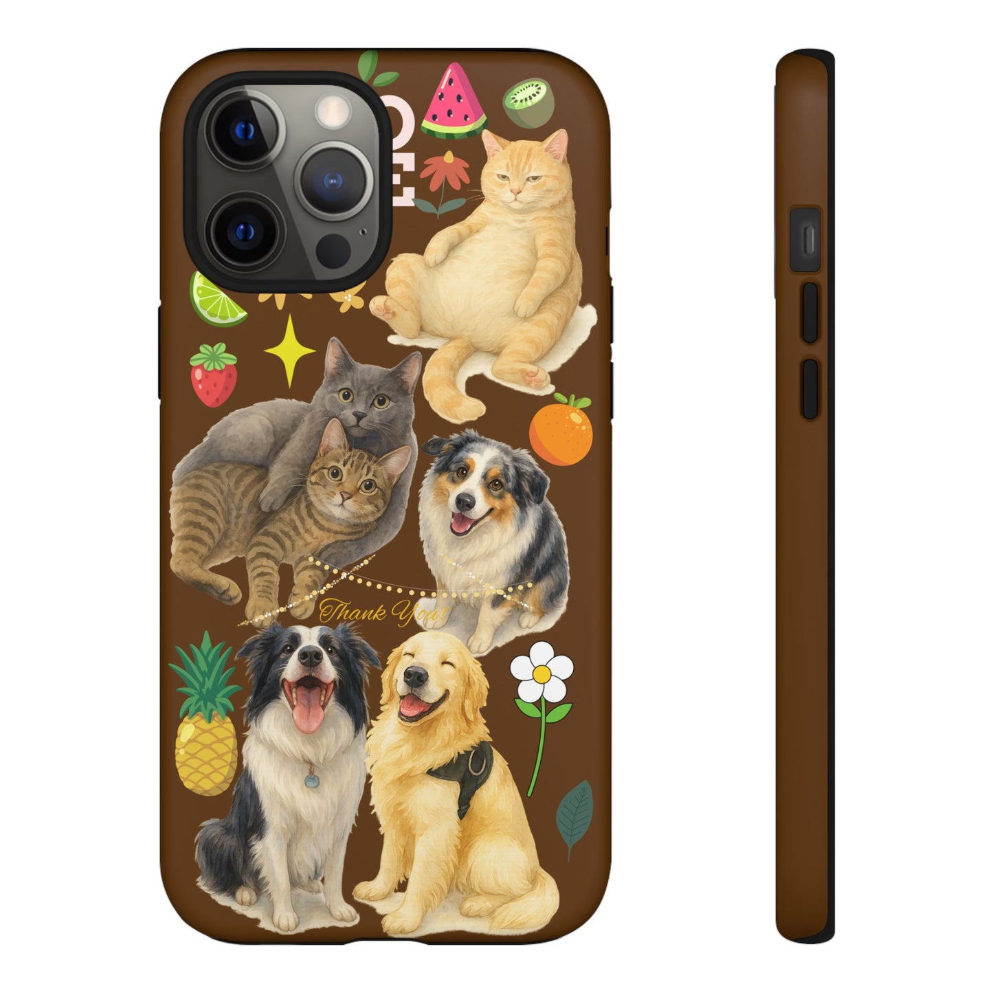 60A-11 Dog and Cat Printed Dual-Layer Phone Case In Dark Brown – Glossy or Matte Finish – iPhone & Android Compatible