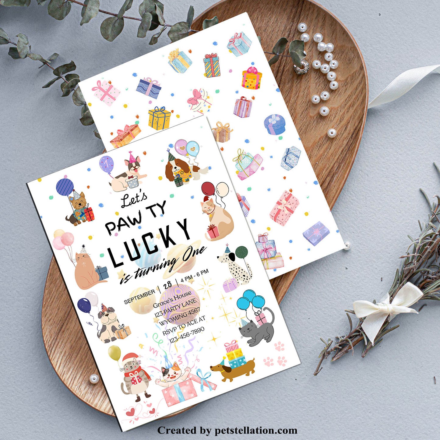 30D Editable Pet Birthday & Gotcha Day Cards – Instant Download Cat & Dog Greeting Cards For Party Invitation