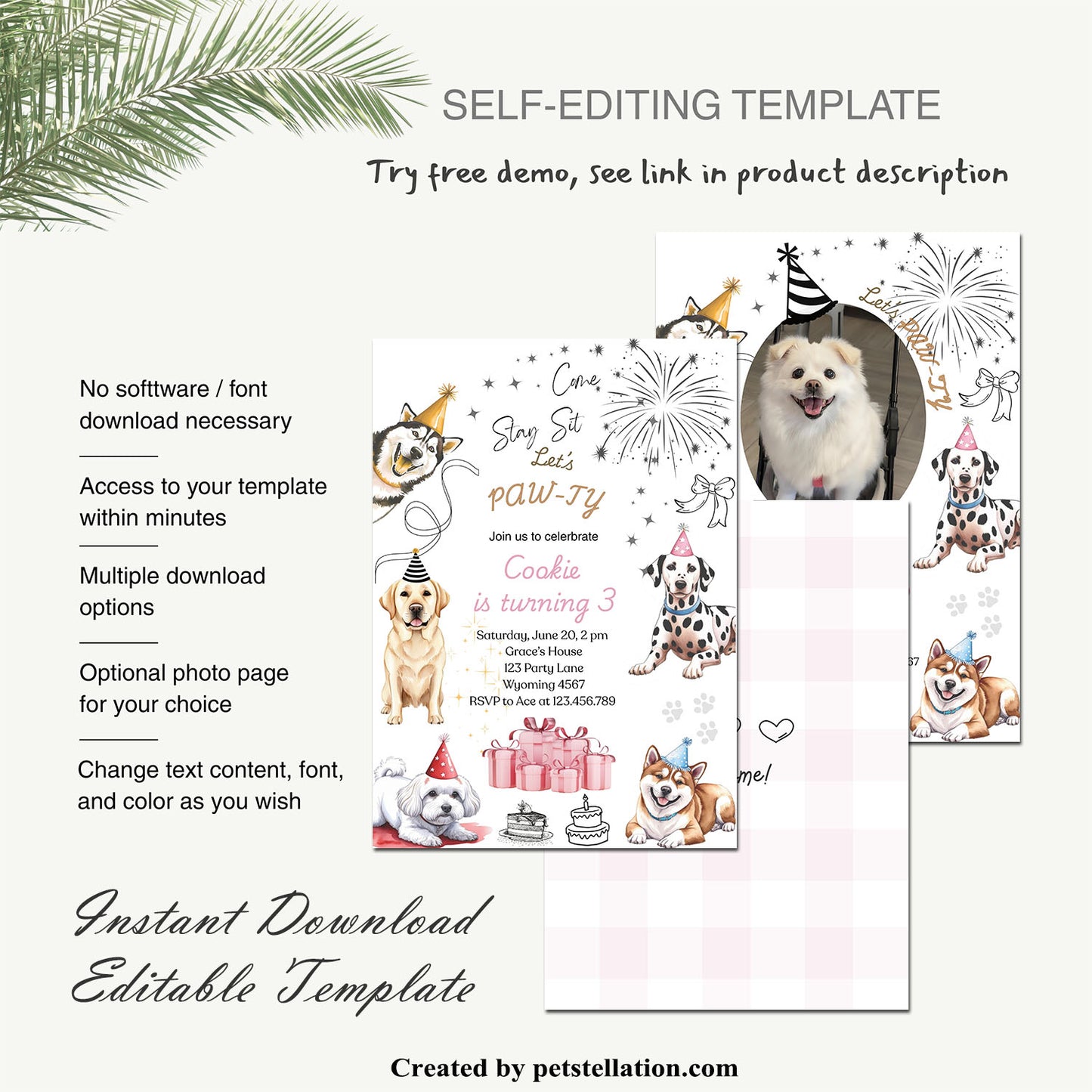 31A Editable Dog Birthday & Gotcha Day Invitation – Canva Pet Party Card Template