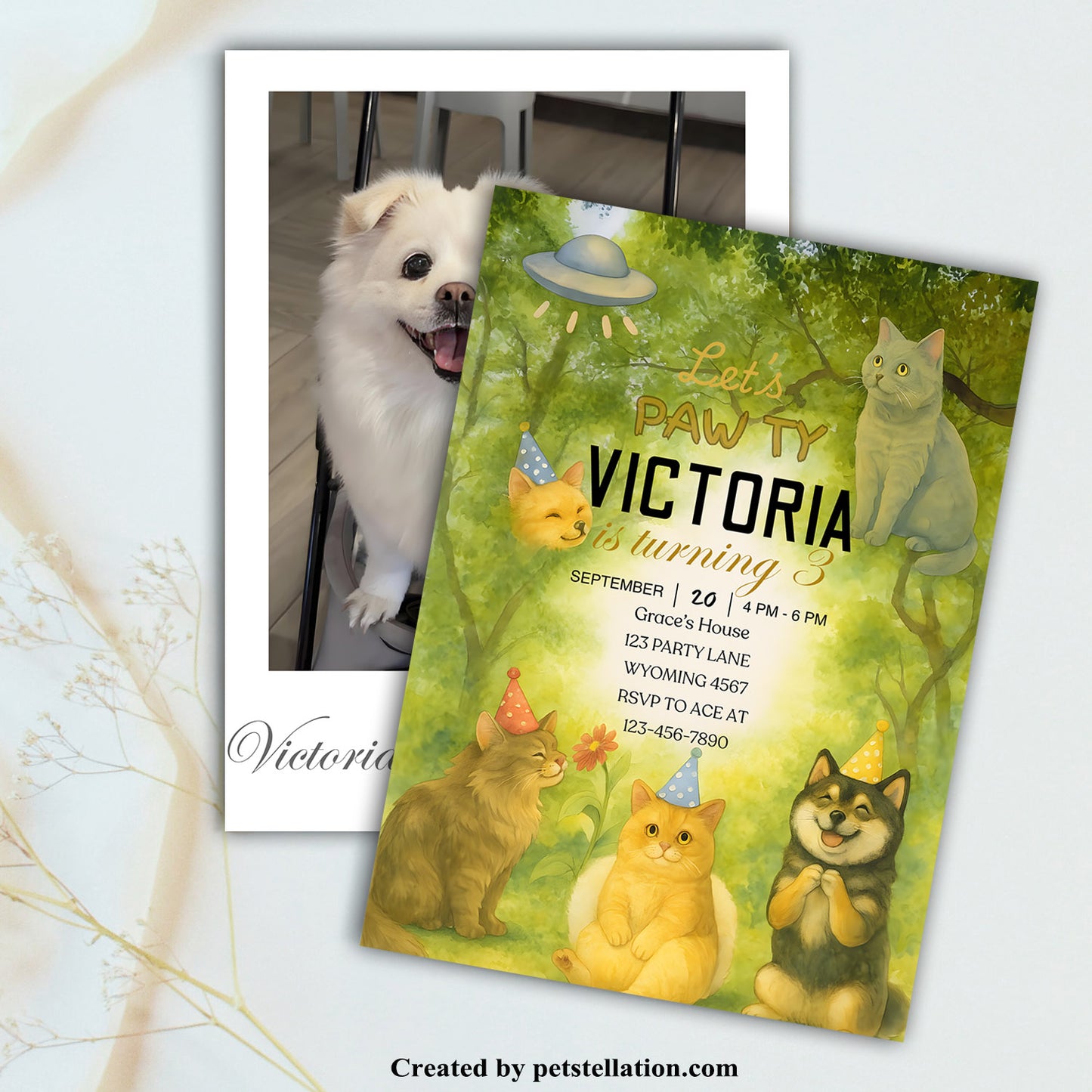 30A1 Editable Pet Birthday Invitation Canva Template – Dog or Cat Party Invite – 5x7” Custom Printable Card