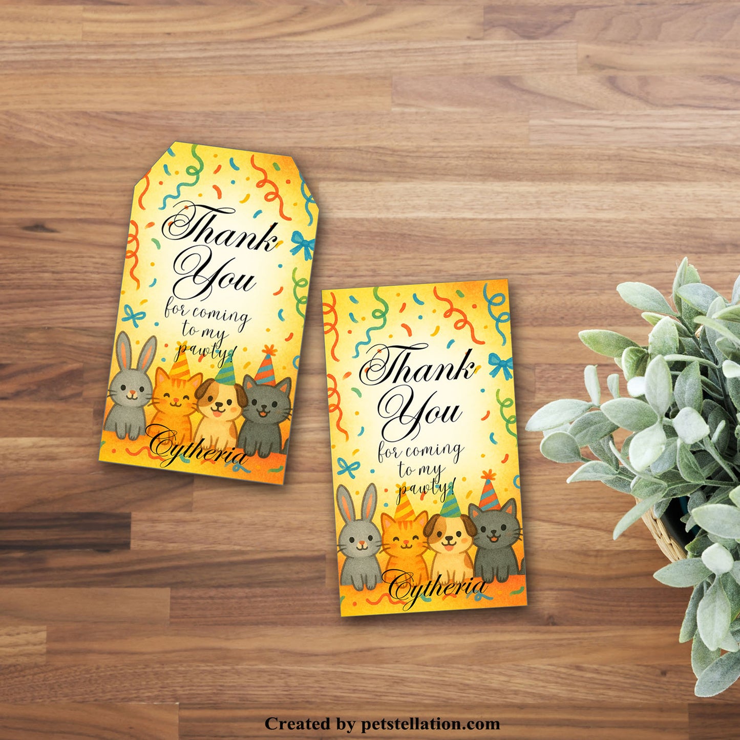 46D9 Bright & Cute Animal Thank You Tag – Printable Canva Gift Label Template (2 Shapes, Editable)