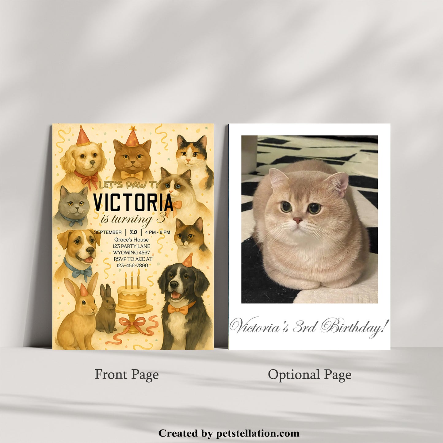 36A5 Elegant Pet Birthday Invitation Card Template – 5x7" Editable Canva Design | British Style Party Invite for Dogs & Cats
