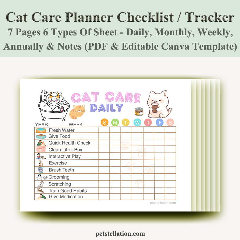 02D Ultimate Cat Care Planner - Daily to Yearly Schedule | PDF Download + Editable Canva Template | A4 & US Letter Sizes