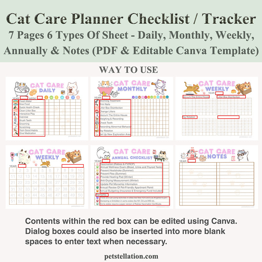 02D Ultimate Cat Care Planner - Daily to Yearly Schedule | PDF Download + Editable Canva Template | A4 & US Letter Sizes