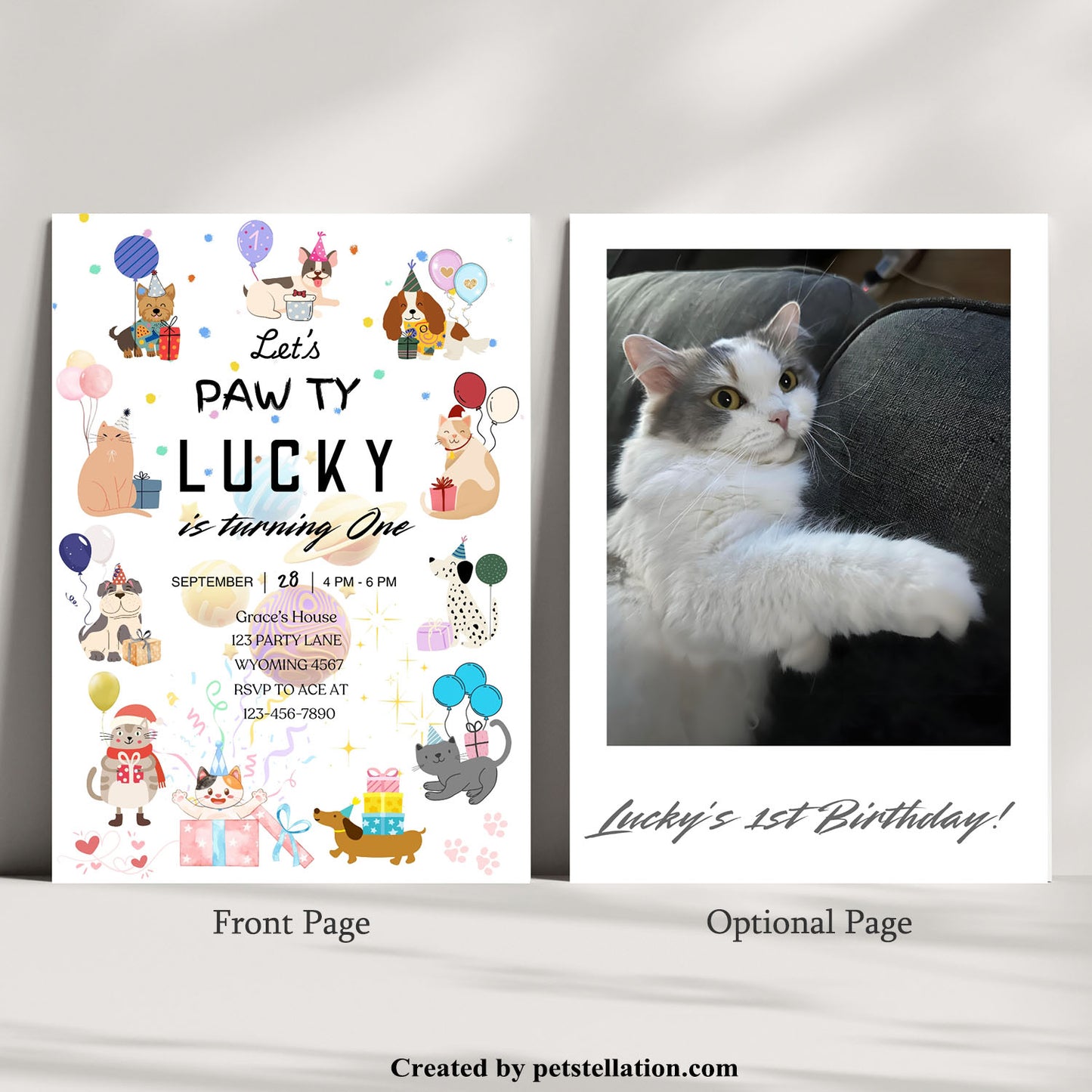 30D Editable Pet Birthday & Gotcha Day Cards – Instant Download Cat & Dog Greeting Cards For Party Invitation