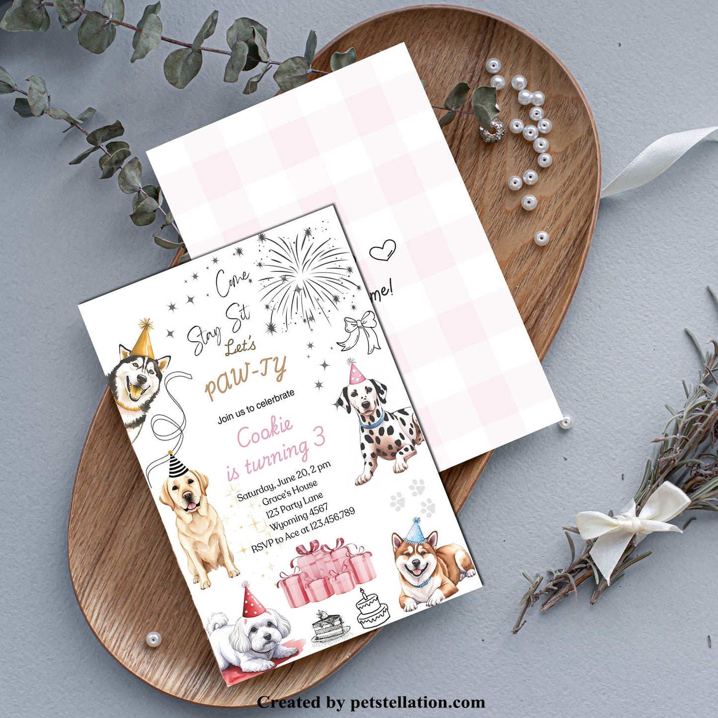 31A Editable Dog Birthday & Gotcha Day Invitation – Canva Pet Party Card Template