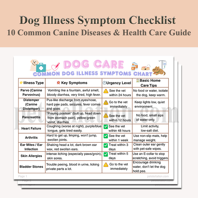 11D-1 Dog Illness Symptom Checklist & Home Care Guide – 10 Common Canine Diseases (Printable PDF)