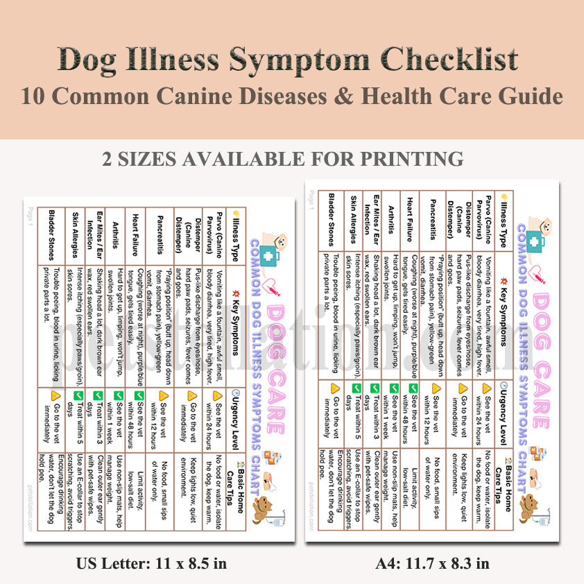 11D-1 Dog Illness Symptom Checklist & Home Care Guide – 10 Common Canine Diseases (Printable PDF)