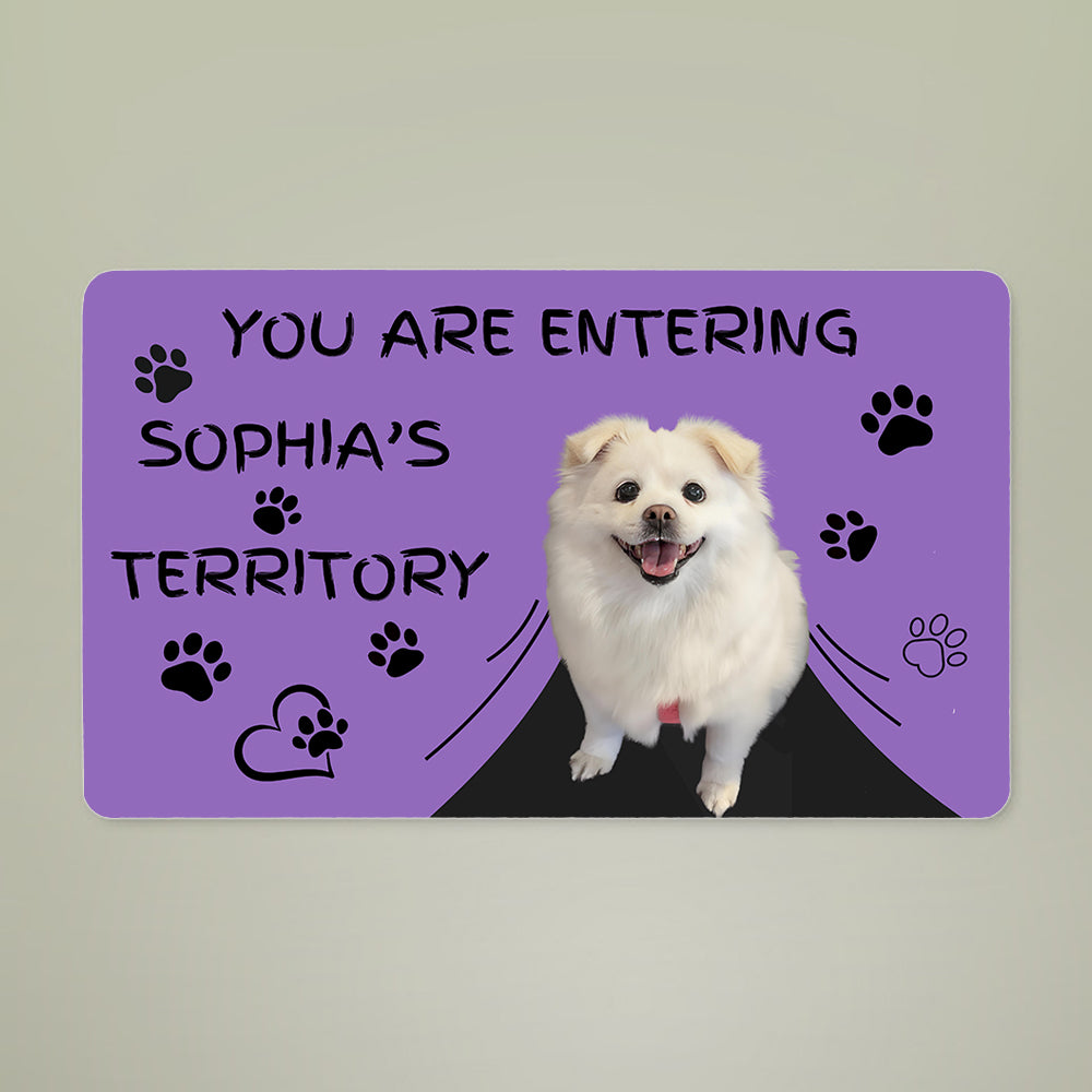 90E8 Personalized Pet Welcome Mat In Purple – Indoor/Outdoor Rug with Custom Name