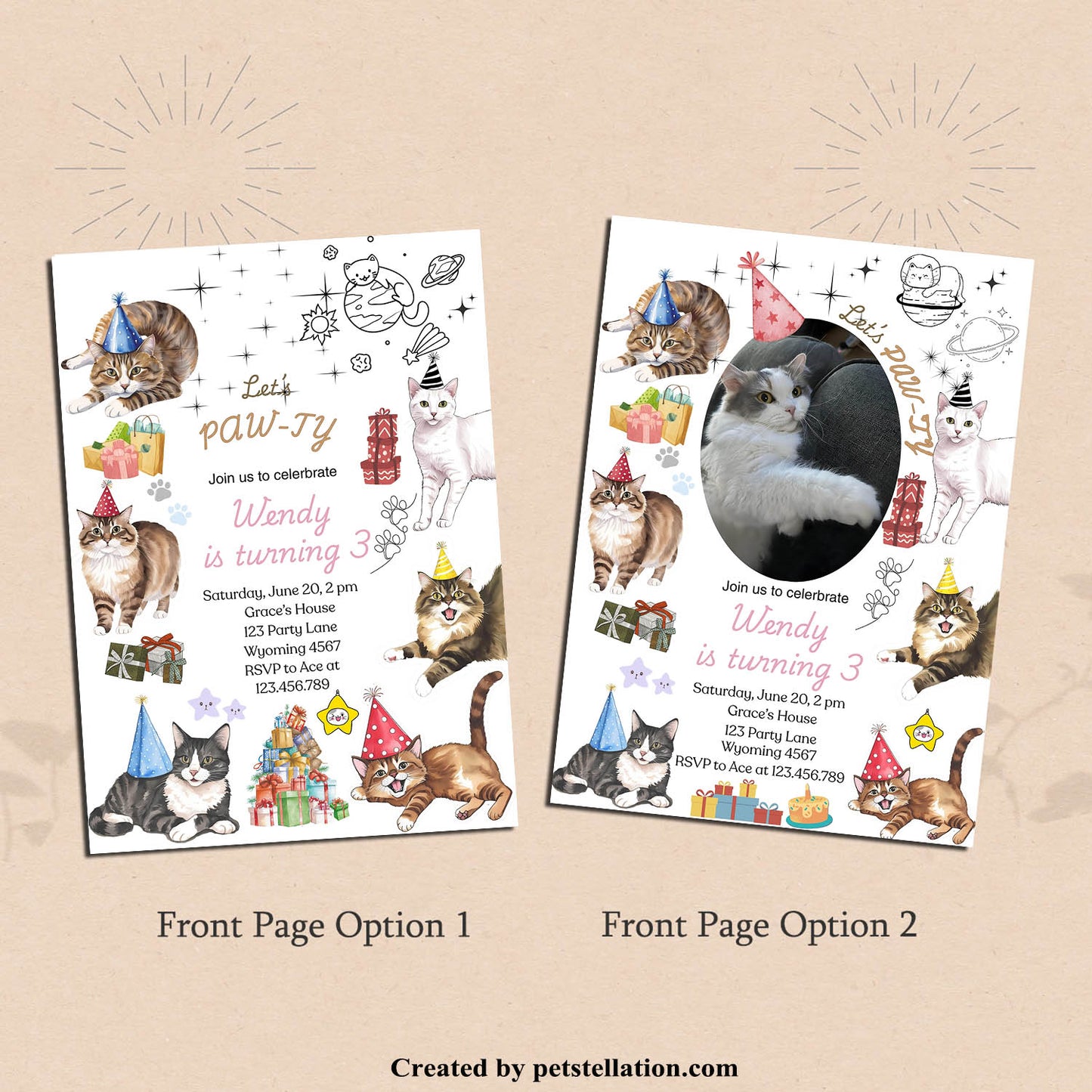 32A Editable Cat Birthday Invitation Template – Cute Watercolor Canva Design | Pet Adoption Anniversary Party Card