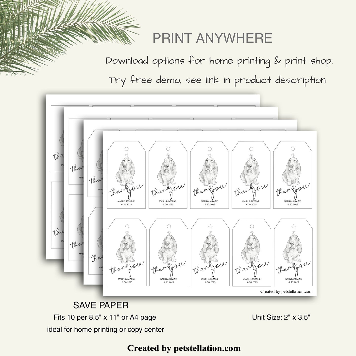 41E9 Minimalist Dog Thank You Tag | Editable Canva Gift Tag & Printable PDF | Funny Black and White Dog Party Label | Trapezoid & Rectangle Shapes
