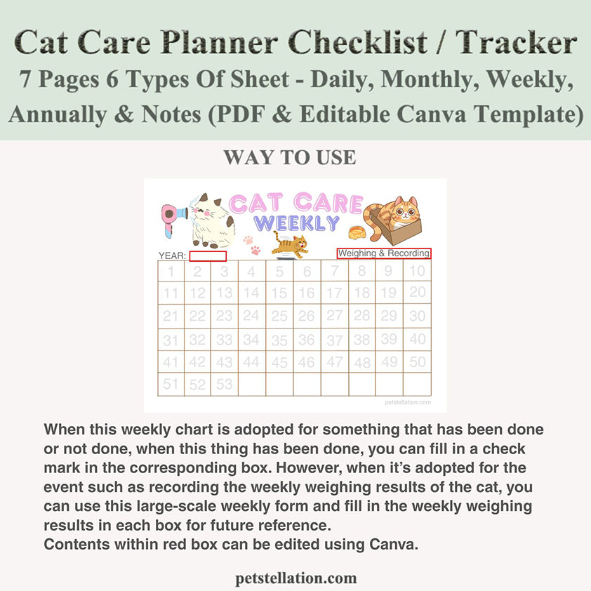 02D Ultimate Cat Care Planner - Daily to Yearly Schedule | PDF Download + Editable Canva Template | A4 & US Letter Sizes