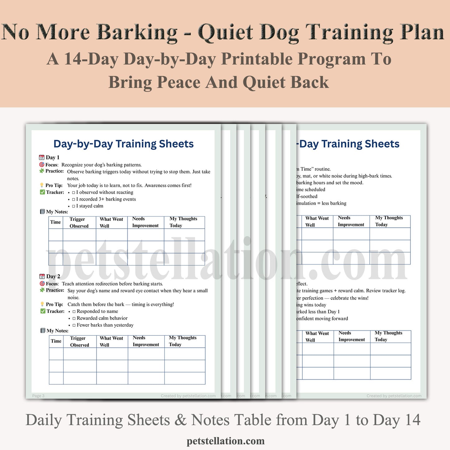 01F6-1 No More Barking! 14-Day Dog Barking Training Plan (Printable PDF, A4 & US Letter)