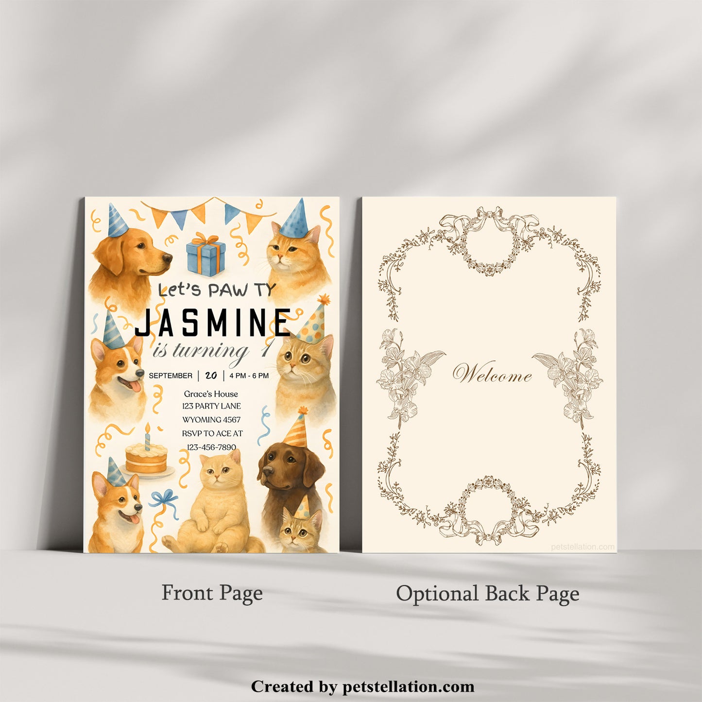 30A5 Pet Birthday Party Invitation Template for Canva – Editable 5x7" Card for Dogs and Cats