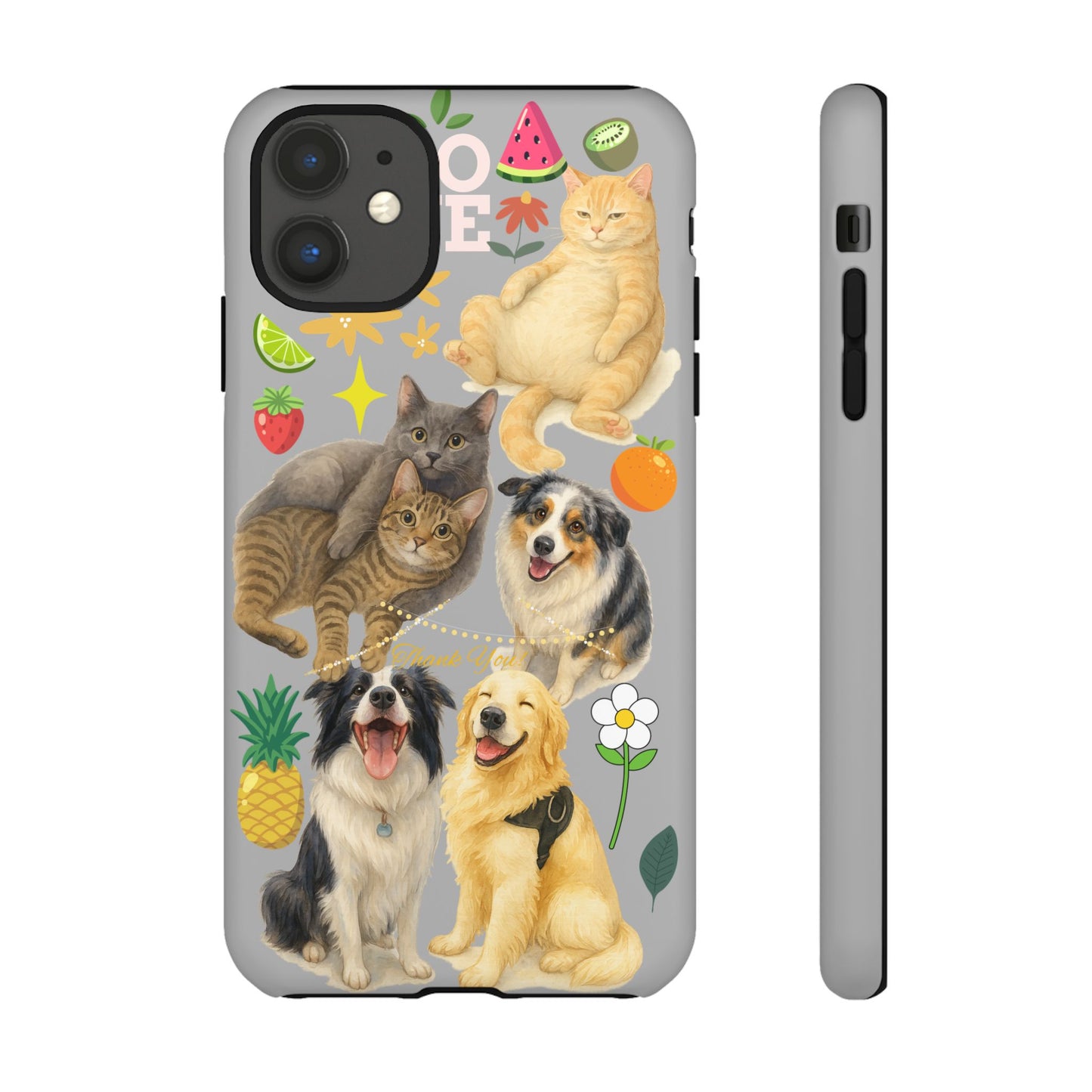 60A-6 Dog and Cat Printed Dual-Layer Phone Case In Light Grey – Glossy or Matte Finish – iPhone & Android Compatible