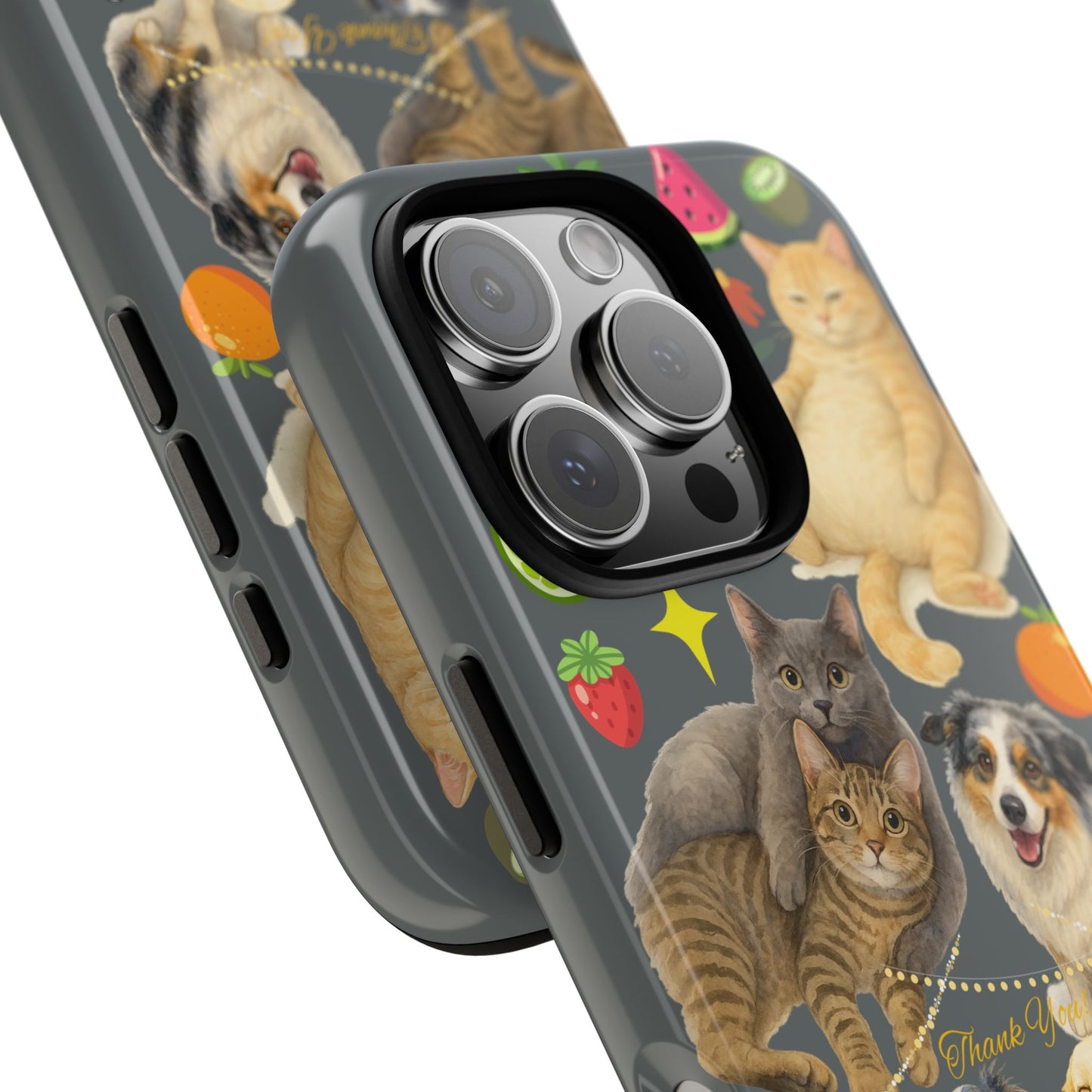 60A-7 Dog and Cat Printed Dual-Layer Phone Case In Dark Grey – Glossy or Matte Finish – iPhone & Android Compatible