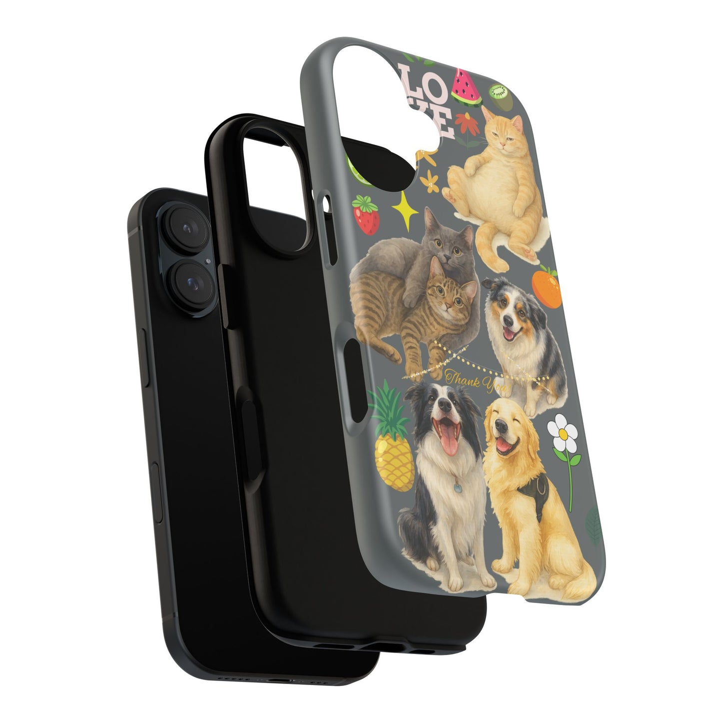 60A-7 Dog and Cat Printed Dual-Layer Phone Case In Dark Grey – Glossy or Matte Finish – iPhone & Android Compatible