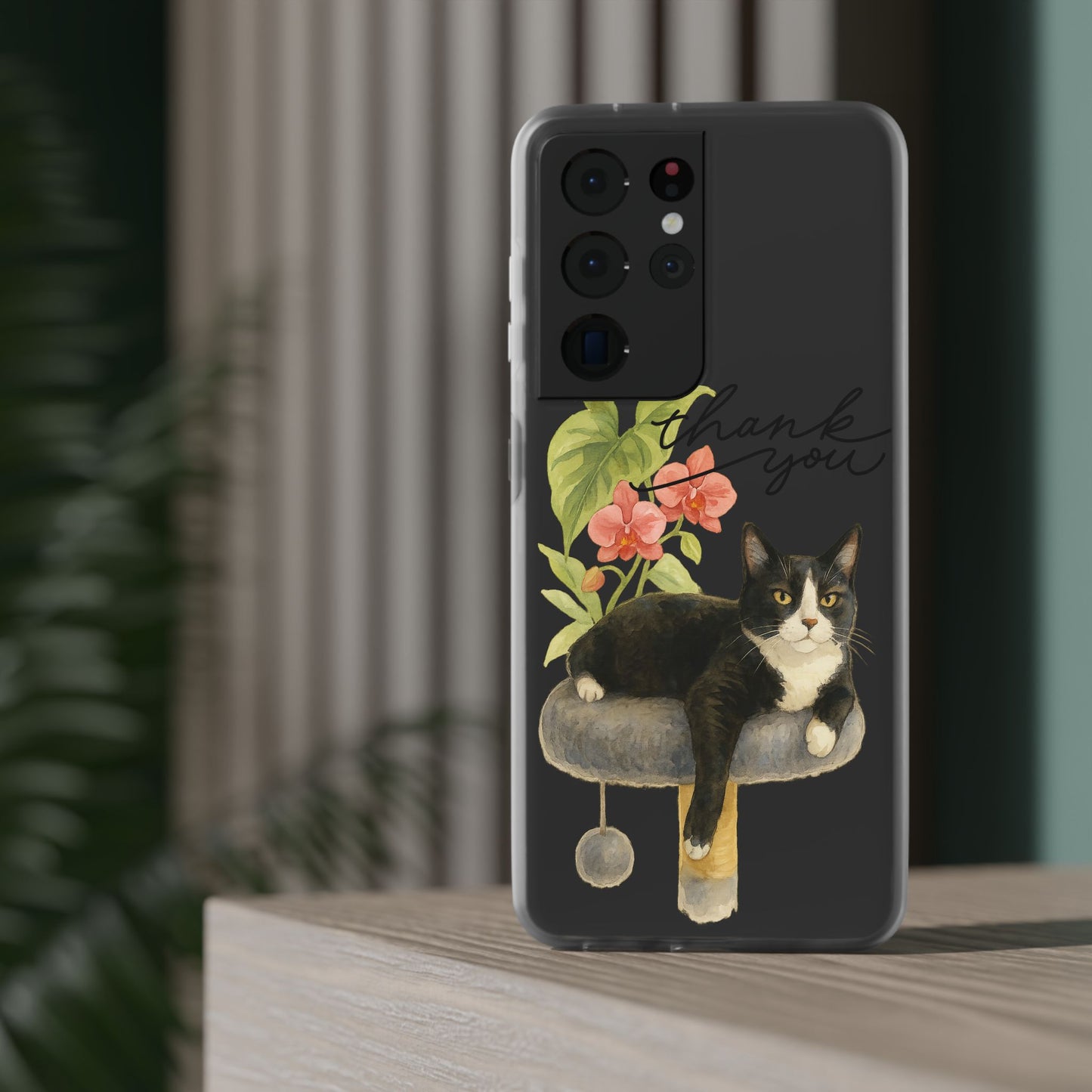 62A Cute Cat Thank You Phone Case – Flexible Matte TPU Slim Cover for iPhone & Android Gift