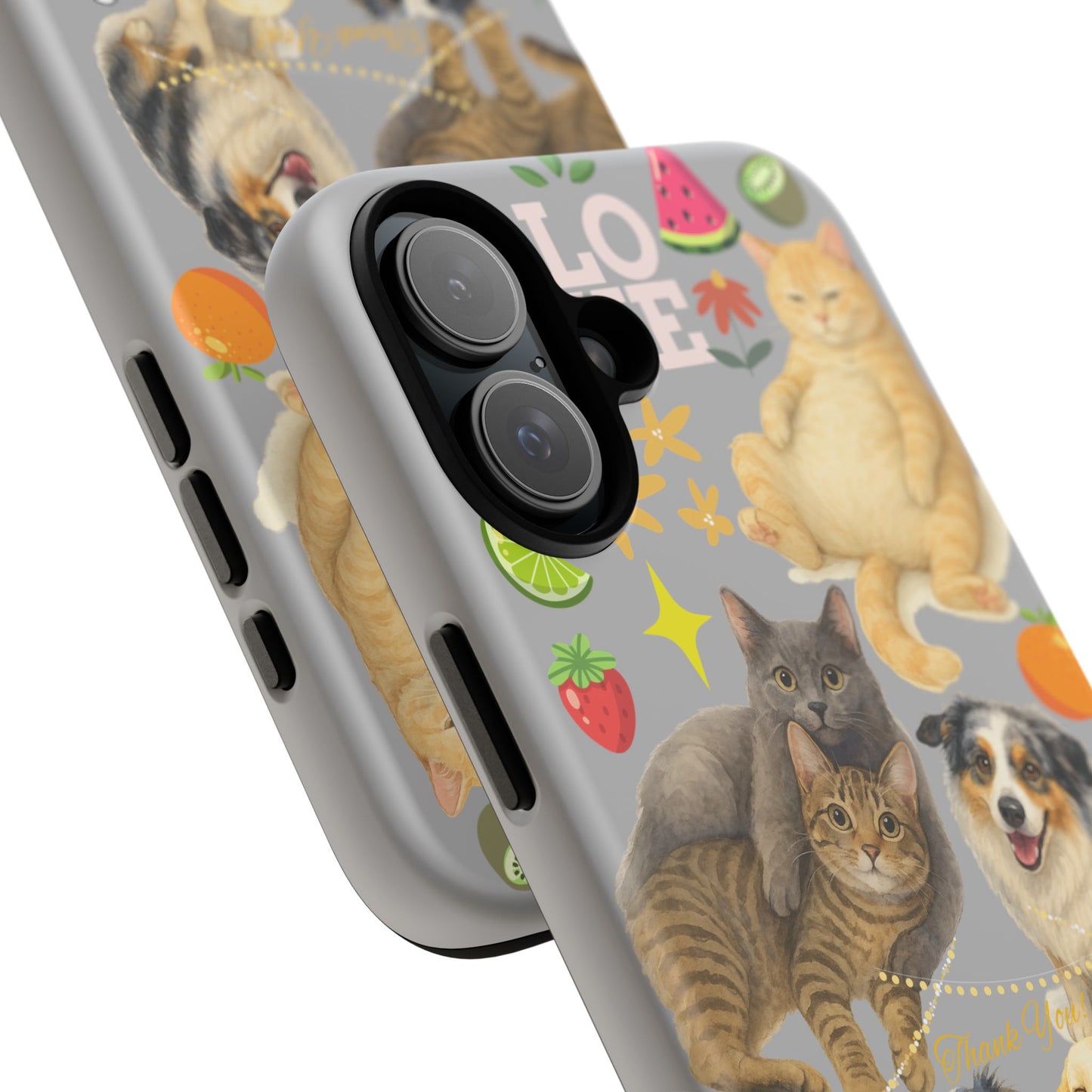 60A-6 Dog and Cat Printed Dual-Layer Phone Case In Light Grey – Glossy or Matte Finish – iPhone & Android Compatible