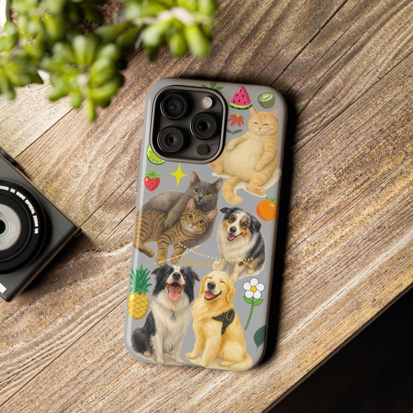 60A-6 Dog and Cat Printed Dual-Layer Phone Case In Light Grey – Glossy or Matte Finish – iPhone & Android Compatible