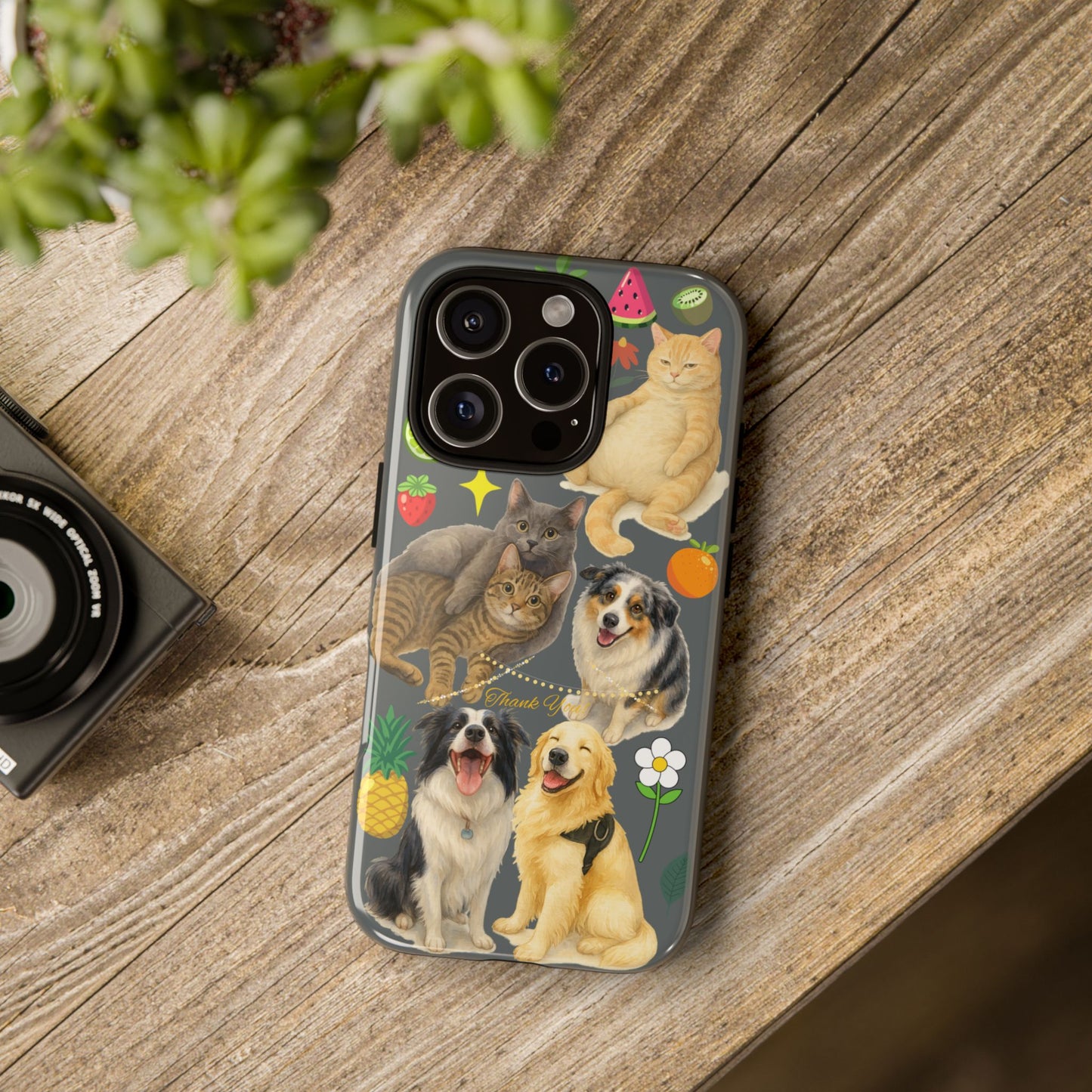 60A-7 Dog and Cat Printed Dual-Layer Phone Case In Dark Grey – Glossy or Matte Finish – iPhone & Android Compatible
