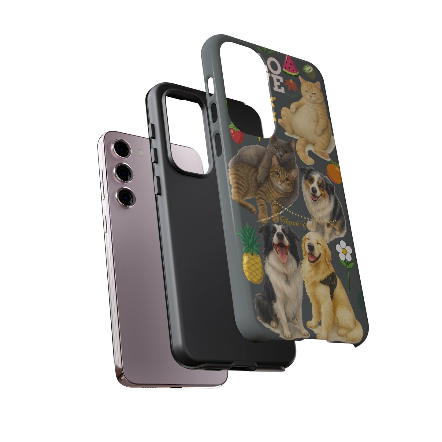 60A-7 Dog and Cat Printed Dual-Layer Phone Case In Dark Grey – Glossy or Matte Finish – iPhone & Android Compatible