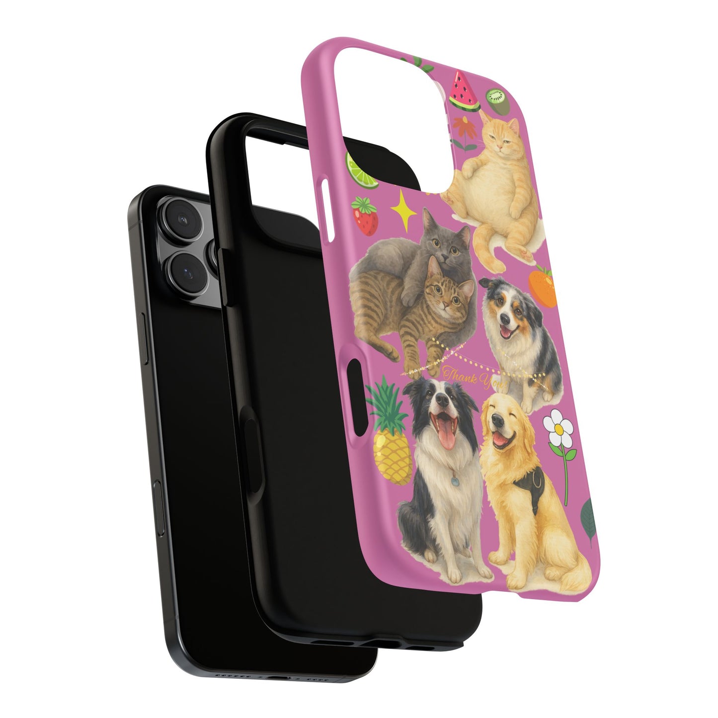 60A-2 Dog and Cat Printed Dual-Layer Phone Case In Pink – Glossy or Matte Finish – iPhone & Android Compatible